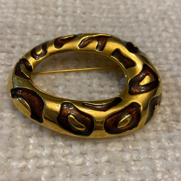 Vintage JACKIE COLLINS Gold Tone Enamel Panther Brooch Pin - Picture 2 of 7